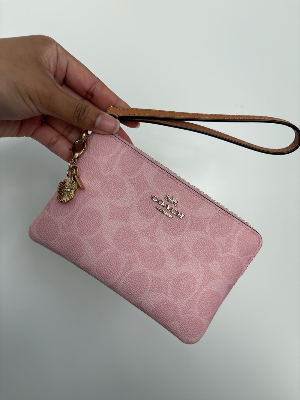 Coach Powder Pink Corner Zip Wristlet